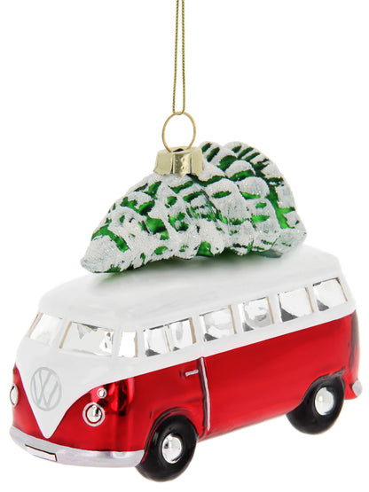 VW T1 Bus Red &amp; White Christmas Decoration with Tree