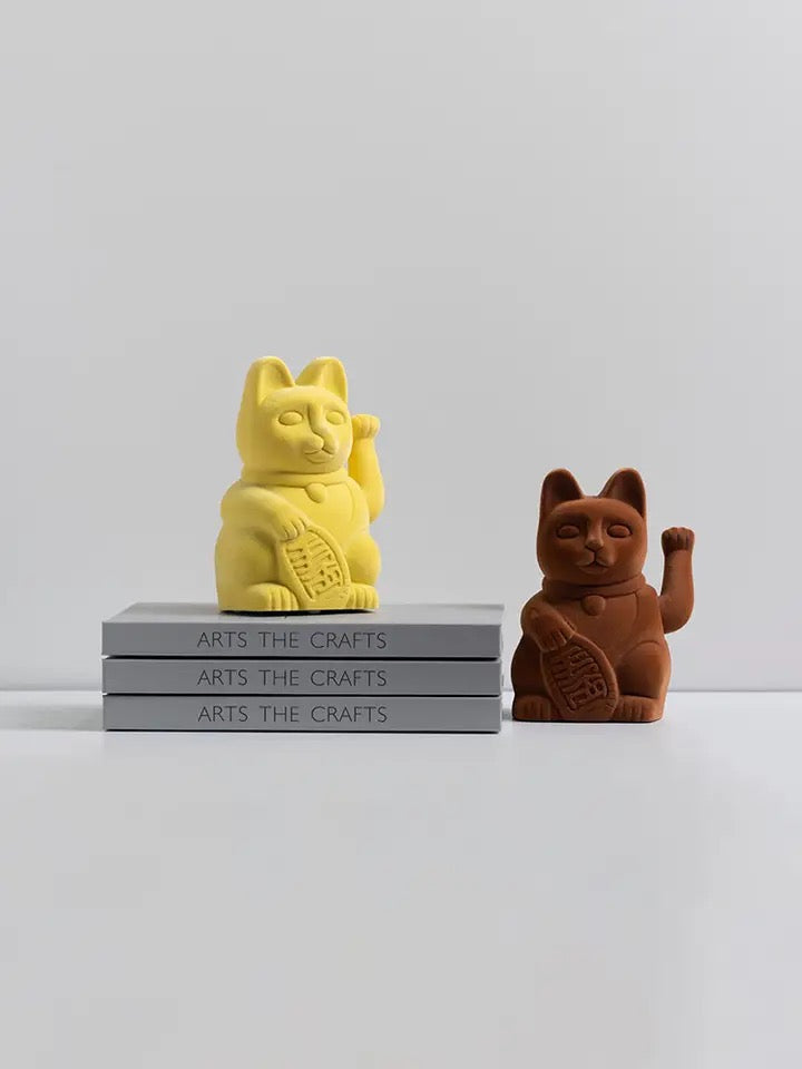 Chat Chanceux Velours Jaune