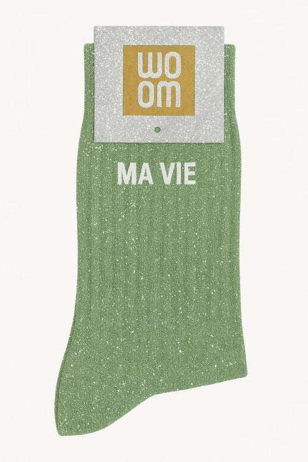 Chaussettes à Paillettes à Message "Ma Vie" - Vert Amande