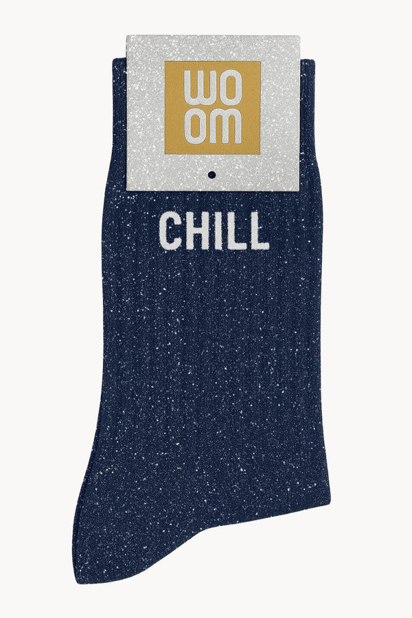 Chaussettes à Paillettes à Message "Chill"- Marine