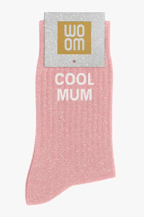 Chaussettes à Paillettes à Message "Cool Mum" - Rose