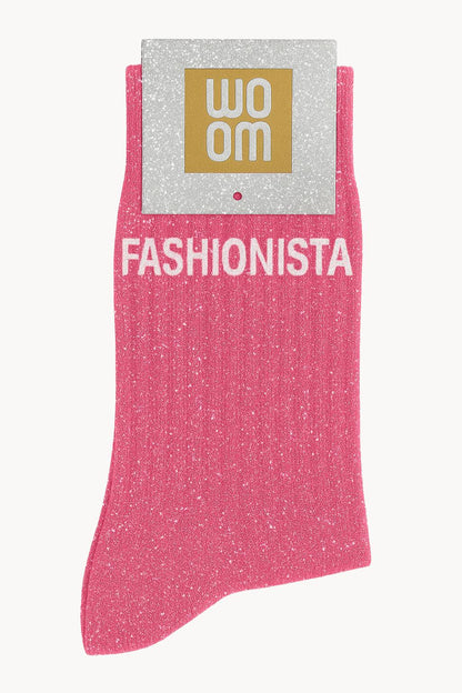 Chaussettes à Paillettes à Message "Fashionista" - Rose Bubble