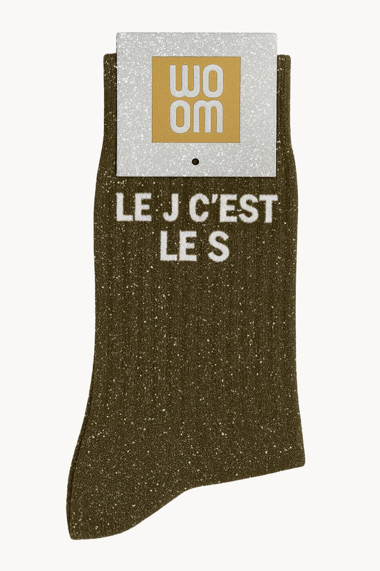 Chaussettes à Paillettes à Message "Le J c'est le S" - Kaki
