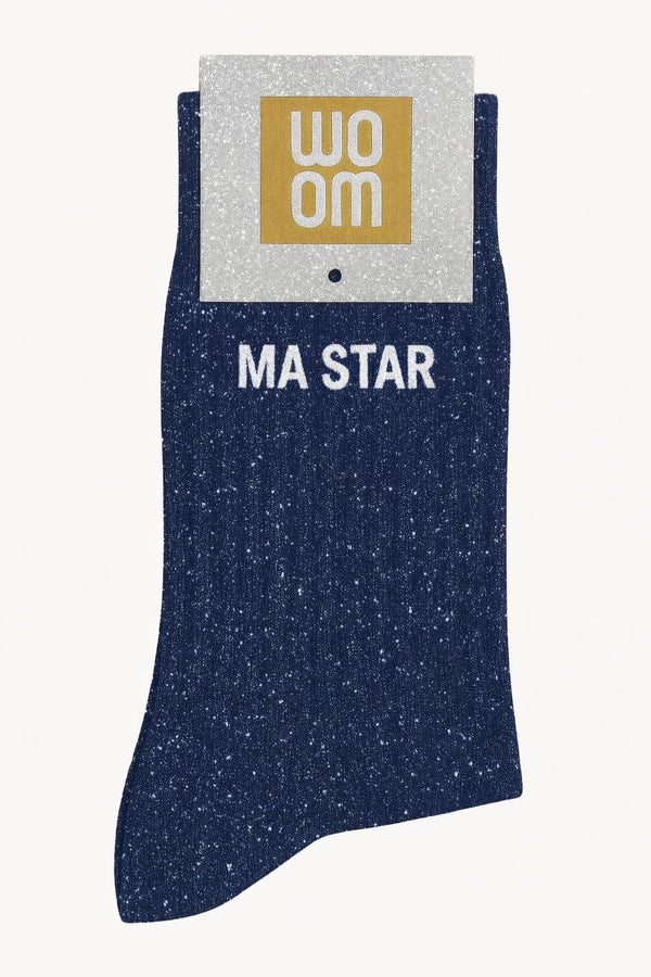 Chaussettes à Paillettes à Message "Ma Star" - Marine