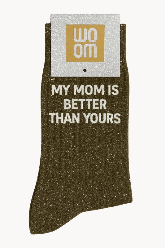 Chaussettes à Paillettes à Message "My Mom Is Better Than Yours" - Kaki