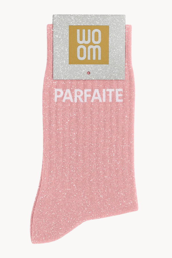 Chaussettes à Paillettes à Message "Parfaite" - Rose