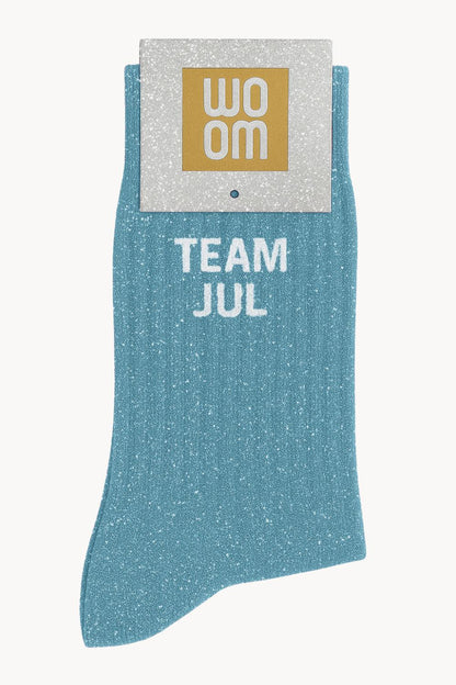 "Team Jul" Glitter Message Socks - Turquoise