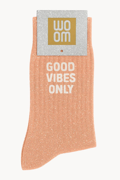 "Good Vibes Only" Glitter Socks - Peachy Peach