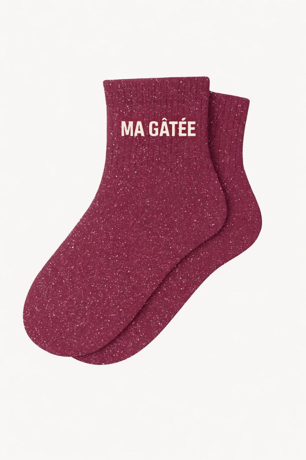 Chaussettes Courtes à Paillettes "MA GÂTÉE " - Violet