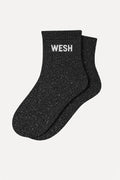 "WESH" Short Sequin Socks - Black