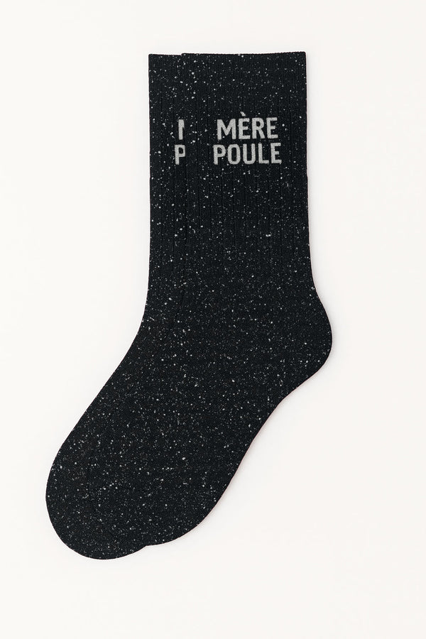 Chaussettes à Paillettes Message "Mère Poule" - Noir