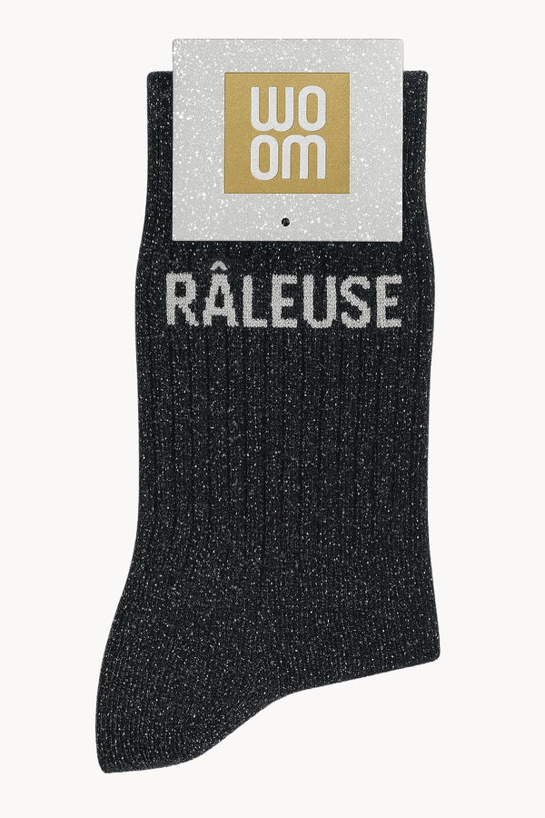 Chaussettes à Paillettes à Message "Râleuse" - Noir