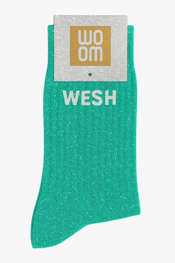 Chaussettes à Paillettes à Message "Wesh" - Green Queen