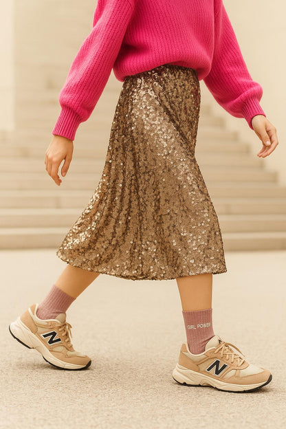 "Girl Power" Sequin Socks - Rose Gold