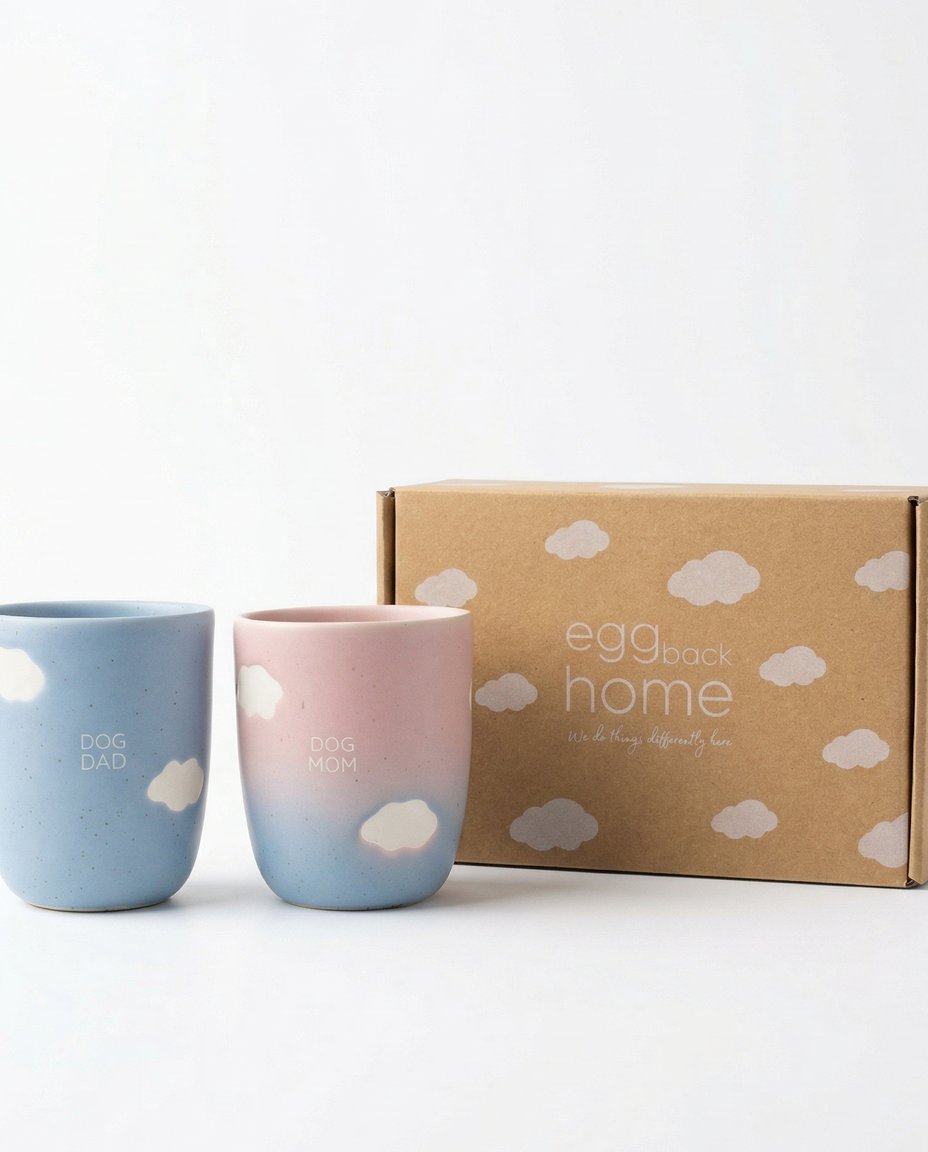 Cloud Mix Sunset Mug moyen 220 ml Chien Maman & Papa Blanc Ensemble 2 Pièces