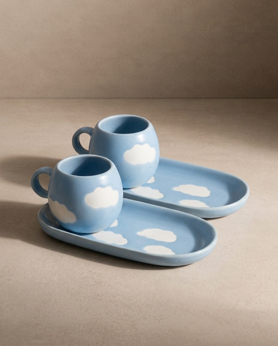 Ensemble Cloud 2 mugs espresso + 2 mini plateaux