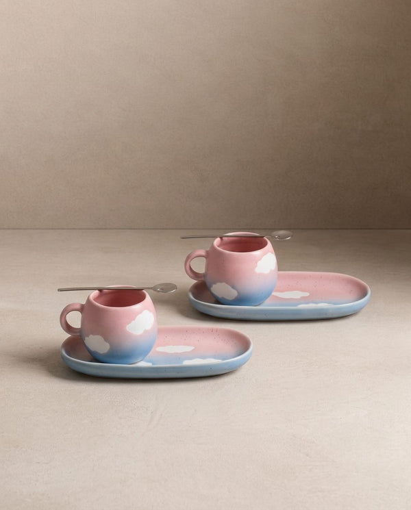 Ensemble Cloud Sunset 2 mugs espresso + 2 mini plateaux