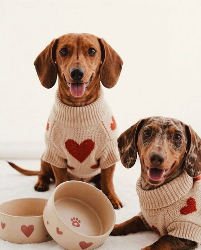 Cozy Hearts Gamelle pour animaux en grès 14 cm, ensemble de 2 pièces