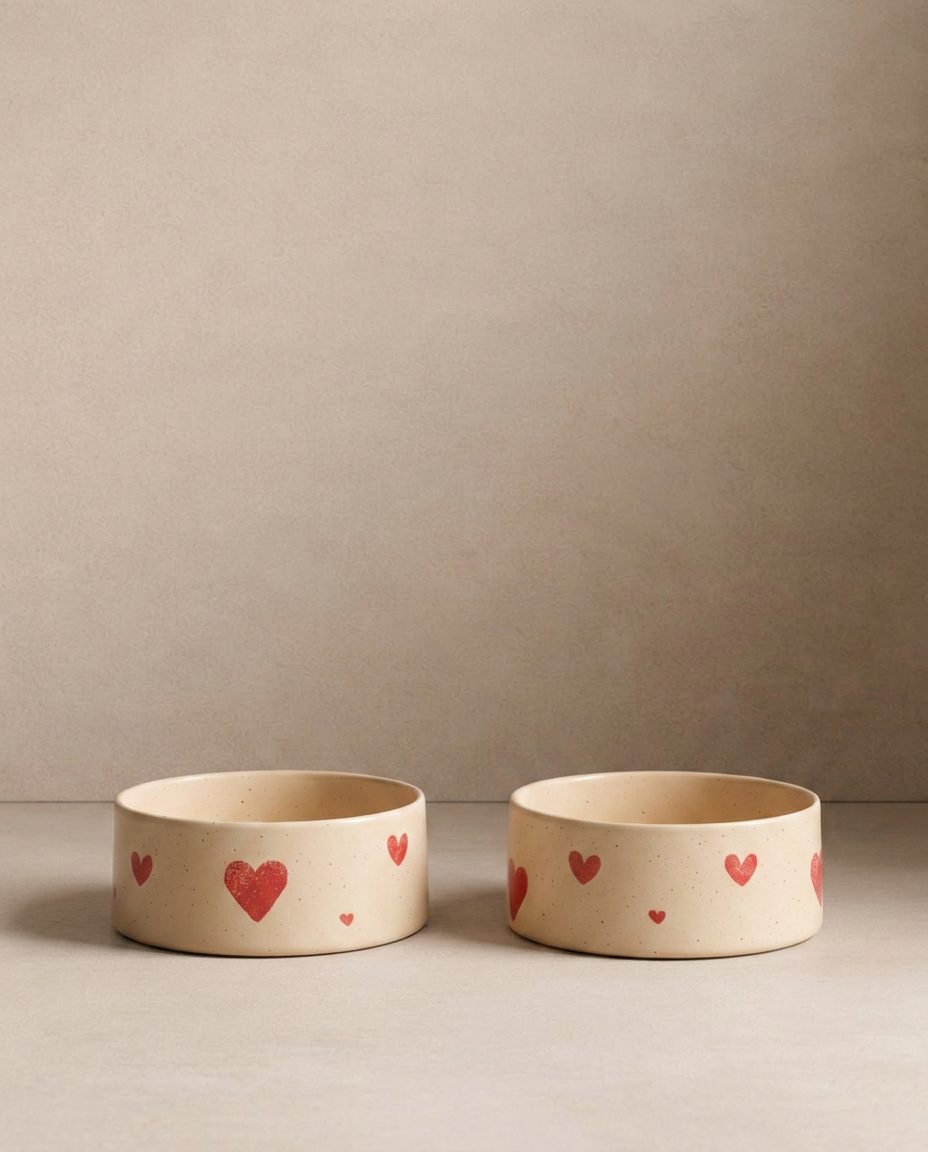 Cozy Hearts Gamelle pour animaux en grès 16,5 cm ensemble de 2 pièces