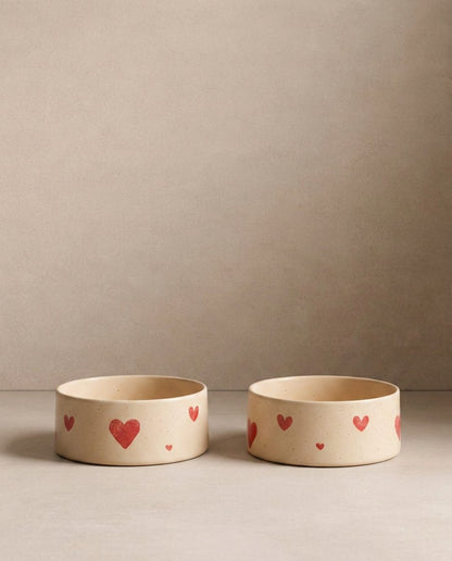 Cozy Hearts Gamelle pour animaux en grès 16,5 cm ensemble de 2 pièces