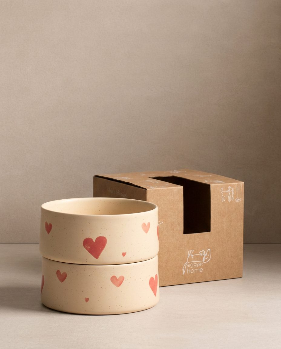 Cozy Hearts Gamelle pour animaux en grès 14 cm, ensemble de 2 pièces