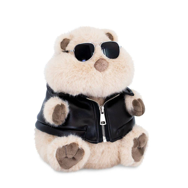 Pluche hamster met leren jasje
