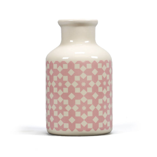 Vaas (14 x 7,5 cm) - Geruit patroon (roze)