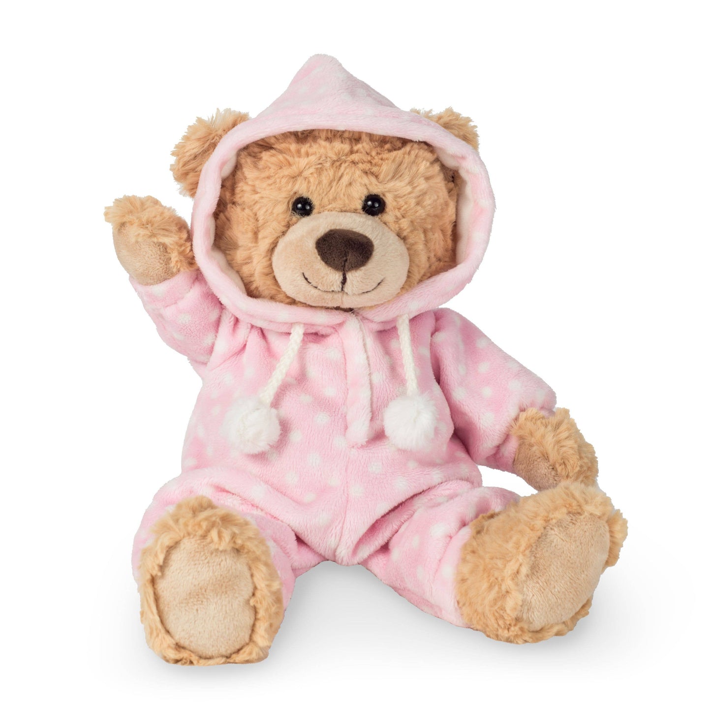 Plush teddy bear in pink pajamas