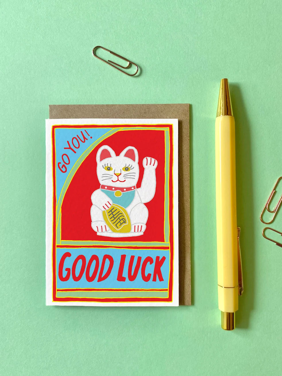 Small Lucky Cat "Good Luck" Greeting Card