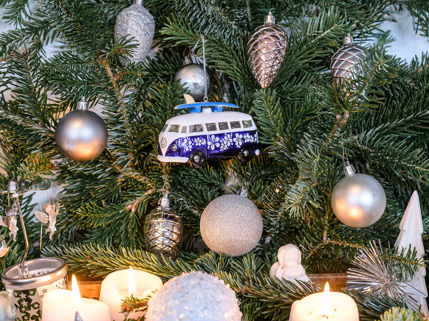 VW T1 Bus Surf Edition Glass Christmas Decoration