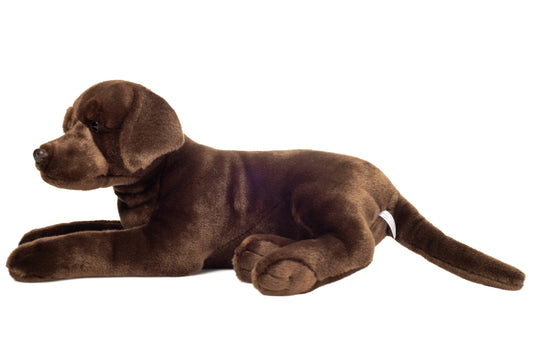 Peluche Labrador marron chocolat couché