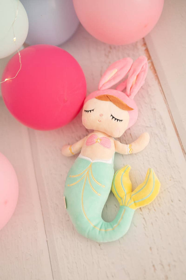 Poupée en Tissu Sirène Turquoise en tissu doux pour enfant