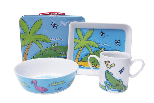 Service vaisselle enfant en porcelaine Zoo – coffret repas avec valise