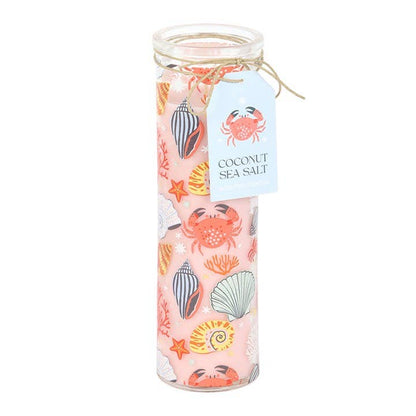 Pastel Seashell Print Coastal Pillar Candle & Coconut and Sea Salt