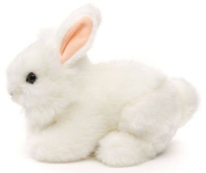Peluche lapin angora blanc couché Uni Toys