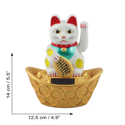 Chat chanceux solaire blanc 14cm