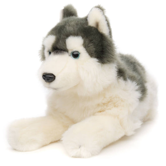 Grey Husky plush toy, lying down