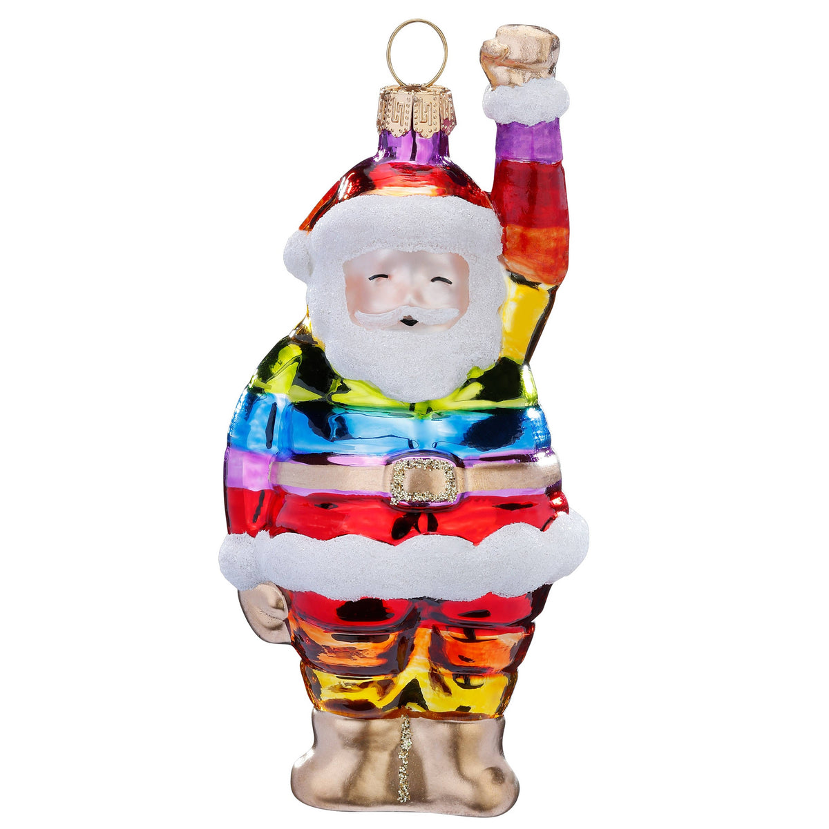 Ornement de Noël Père Noël arc-en-ciel, en verre, 11,5 cm – Holly & Jolly