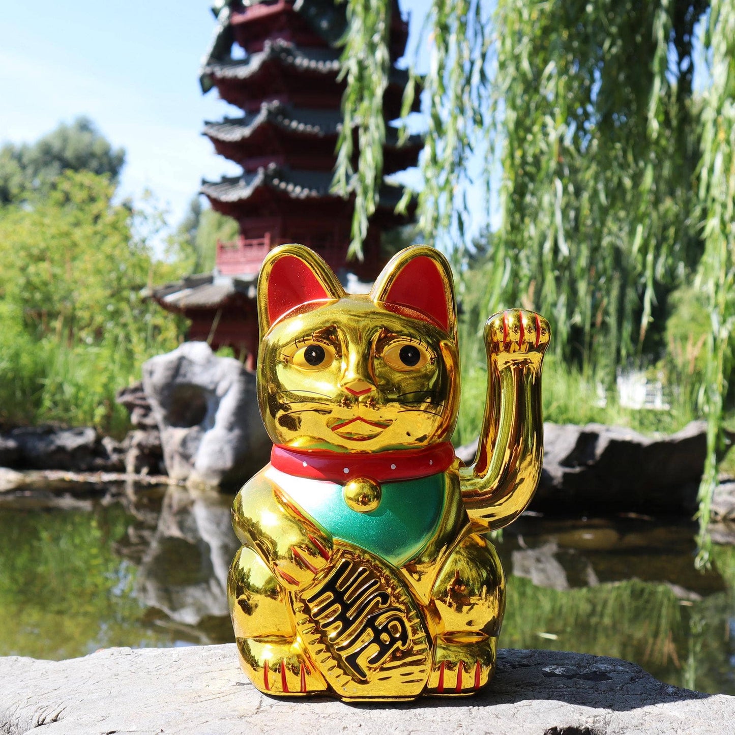 Maneki-neko gelukskat, 18 cm, goud