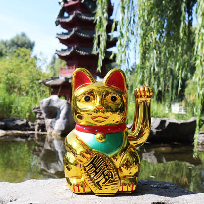 Maneki-neko gelukskat, 18 cm, goud