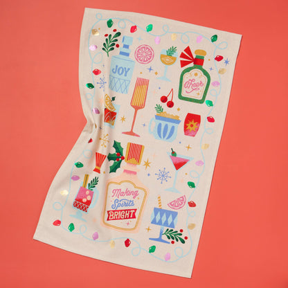 Decoratieve theedoek met kerstthema en vrolijke kerstafbeeldingen