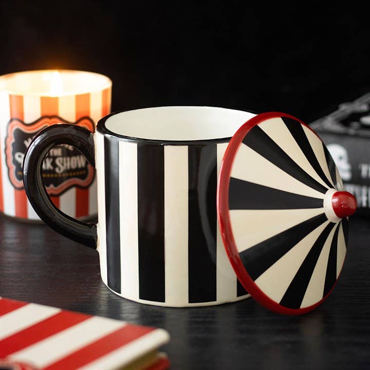 Mug Chapiteau Rayé Noir avec Couvercle – 370 ml
