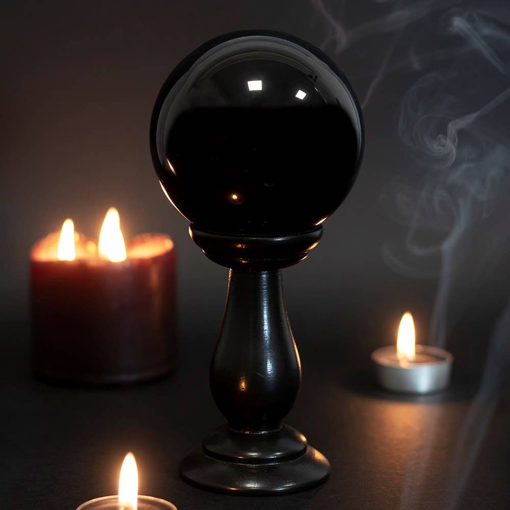 Petite Boule de Cristal Noire sur Support