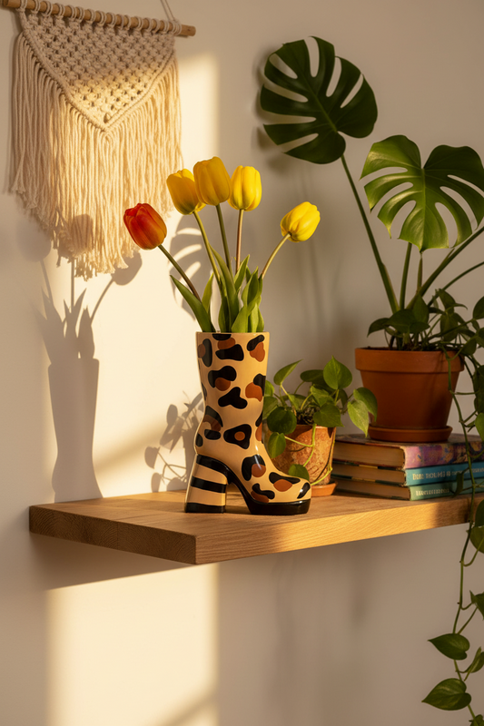 Vase Bottine à talon Léopard