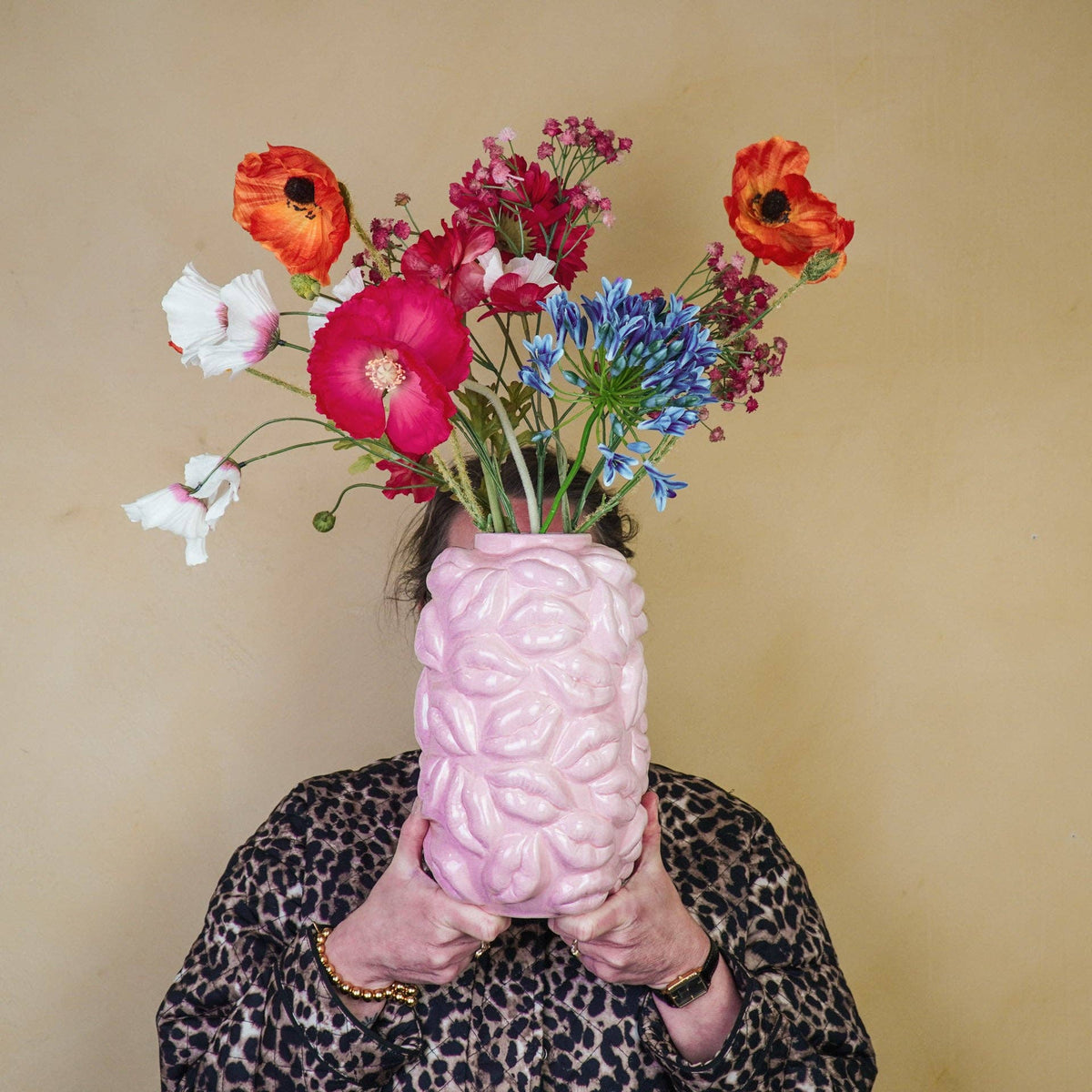 Vase - Bisous - Céramique - Rose clair - 17x17x27cm