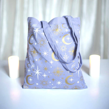 Sac cabas violet à imprimé céleste