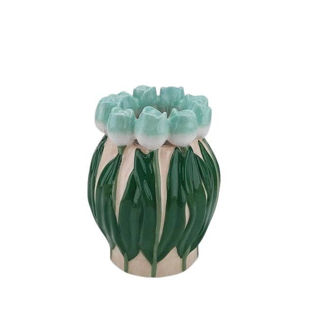 Vase - Tulips - Dolomite - Mint/Green - 14x14x18cm