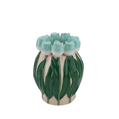 Vase - Tulips - Dolomite - Mint/Green - 14x14x18cm