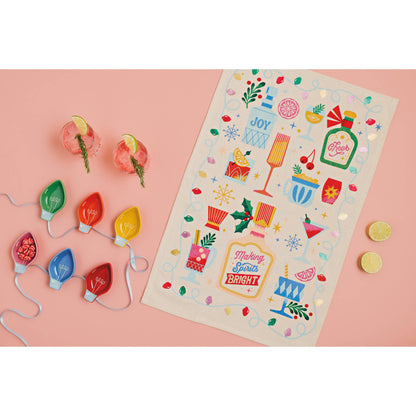 Decoratieve theedoek met kerstthema en vrolijke kerstafbeeldingen