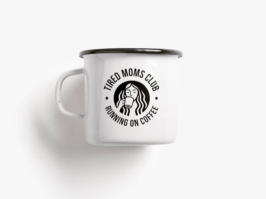 Emaille mok "Tired Moms Club"